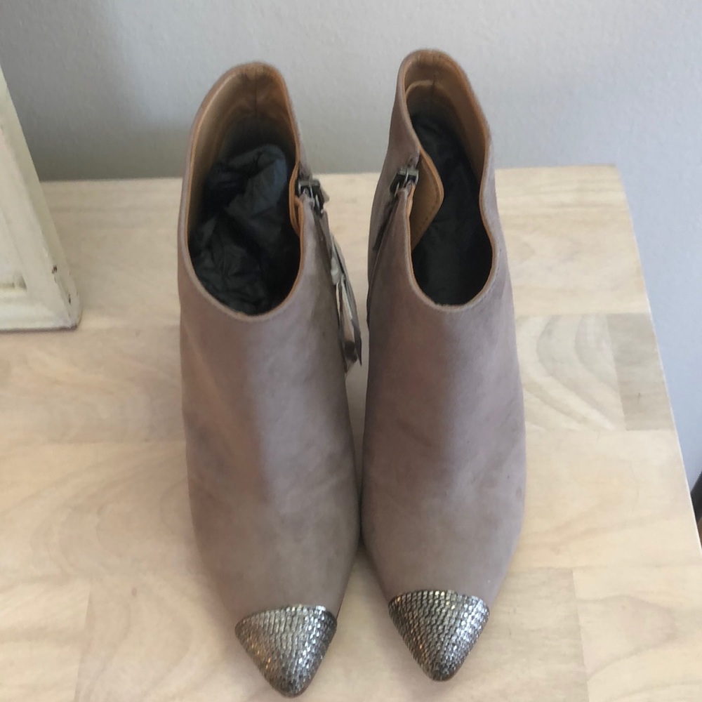 Tan Zara booties with studded cap toe
